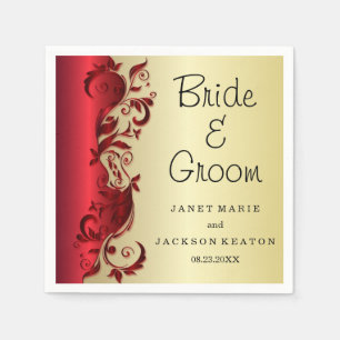 Serviette En Papier Conception de mariage florid élégant rouge et or