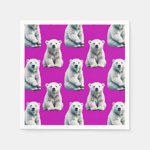 Serviette En Papier Conception de motif d'ours polaire violet