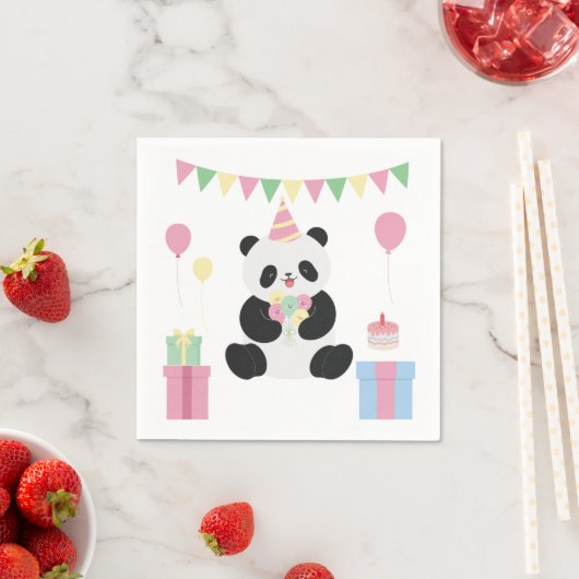 Serviette En Papier Conception de Panda douce à la menthe et rose (En situation)