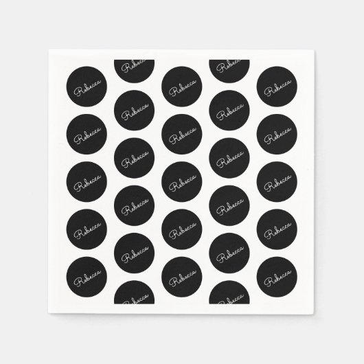 Serviette En Papier Conception de points Polka Noir & Blanc Rétro-Mode (Devant)