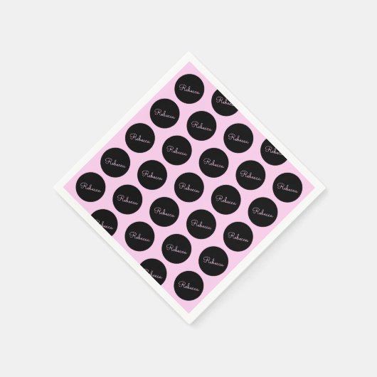 Serviette En Papier Conception de points Polka Noir et Rose rétro-mode (Coin)