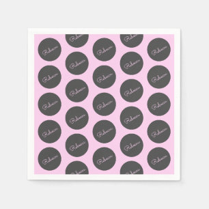 Serviette En Papier Conception de points polka rose et gris rétro-mode