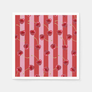 Serviette En Papier Conception de rayures rouges et roses avec des cer
