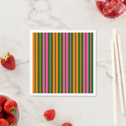 Serviette En Papier Conception de rayures verticales vert orange rose (En situation)