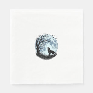 Serviette En Papier Conception de silhouette d'arbre de lune hurleur d