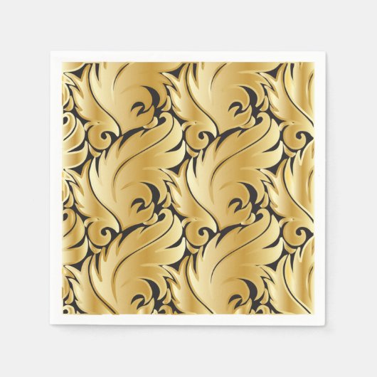 Serviette En Papier Conception des feuilles noires et or (Devant)