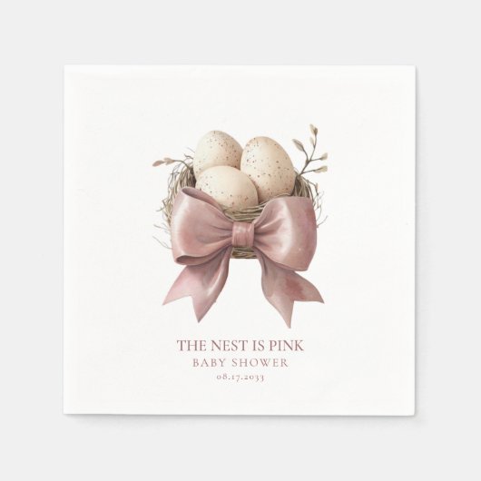 Serviette En Papier Conception du Baby shower de nid d'aquarelle rose (Devant)