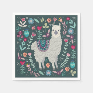 Serviette En Papier Conception florale de lama mignon