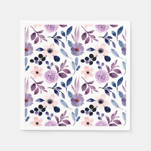 Serviette En Papier Conception florale délicate avec feuilles de lavan (Devant)