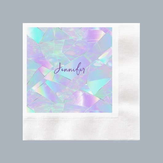 Serviette En Papier Conception iridescente sarcelle et violette, nom e
