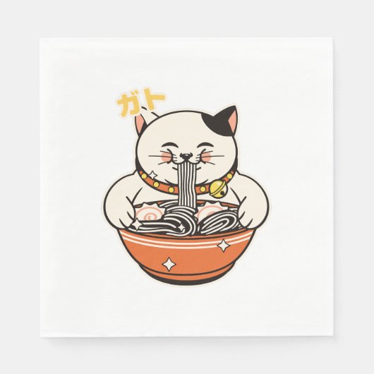 Serviette En Papier Conception Kawaii de Ramen de Chat (Devant)