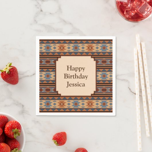 Serviette En Papier Conception sud-ouest Adobe Grey Brown Tribal Motif (En situation)