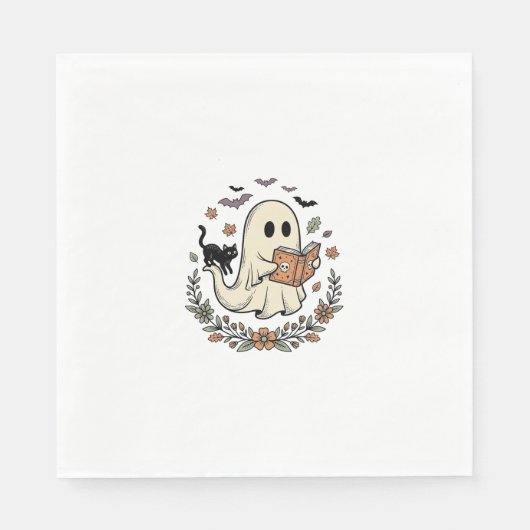 Serviette En Papier Conception vectorielle florale Halloween Chat Fant (Devant)