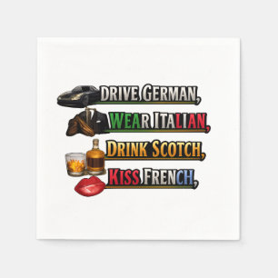 Serviette En Papier Conduire allemand Porter italien Boire écossais Em