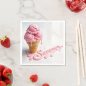 Serviette En Papier Cône de glace rose d'été (En situation)