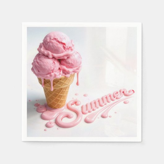 Serviette En Papier Cône de glace rose d'été (Devant)