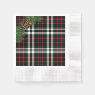 Serviette En Papier Cônes de pin à carreaux tartan rouge de Noël