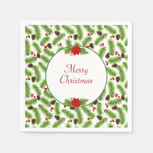 Serviette En Papier Cônes de pin de Noël personnalisés et baies rouges