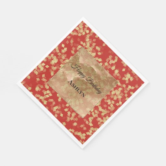 Serviette En Papier Confetti Abstrait Or Rouge Anniversaire (Coin)