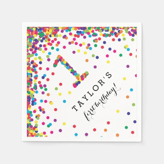 Serviette En Papier Confetti coloré 1er Anniversaire (Devant)