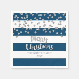 Serviette En Papier Confetti d'argent bleu Joyeux Napkin de Noël