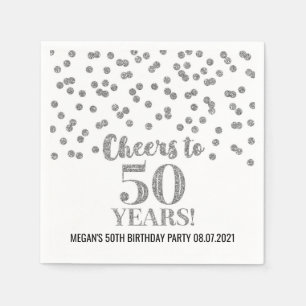 Serviette En Papier Confetti d'argent brille jusqu'à 50 ans d'anniver