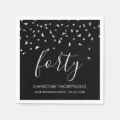 Serviette En Papier Confetti d'argent sur Black 40th Birthday Party (Devant)