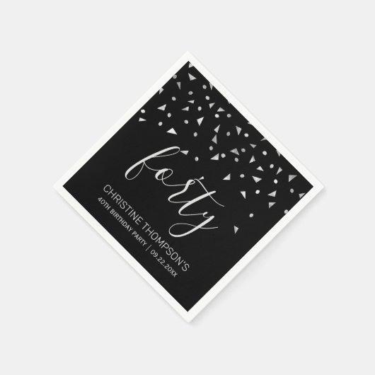 Serviette En Papier Confetti d'argent sur Black 40th Birthday Party (Coin)