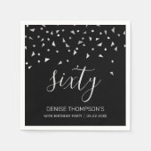 Serviette En Papier Confetti d'argent sur Black 60th Birthday Party (Devant)