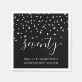 Serviette En Papier Confetti d'argent sur Black 70th Birthday Party (Devant)