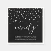 Serviette En Papier Confetti d'argent sur Black 90th Birthday Party (Devant)