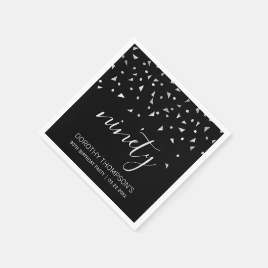 Serviette En Papier Confetti d'argent sur Black 90th Birthday Party (Coin)