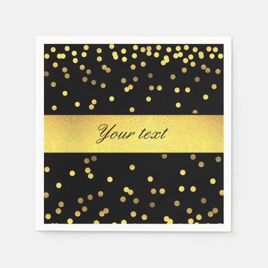 Serviette En Papier Confetti d'or classique Noir (Devant)