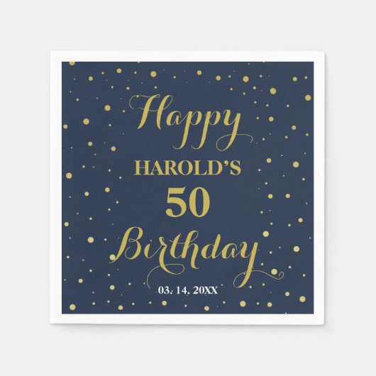 Serviette En Papier Confetti d'or moderne Marine 50e Anniversaire surp (Devant)