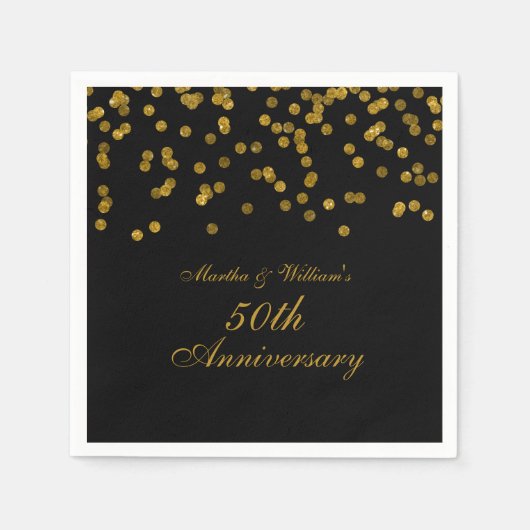 Serviette En Papier Confetti d'or noir 50e anniversaire (Devant)