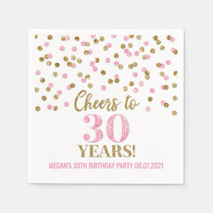 Serviette En Papier Confetti d'or rose : 30 ans d'anniversaire