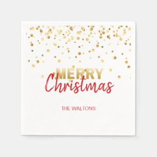 Serviette En Papier Confetti d'or ROUGE personnalisé Joyeux Noël