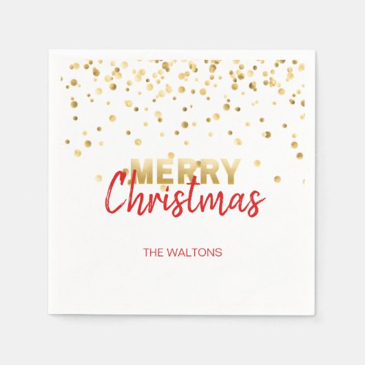 Serviette En Papier Confetti d'or ROUGE personnalisé Joyeux Noël (Devant)