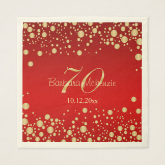 Serviette En Papier Confetti d'or sur rouge 70ème anniversaire
