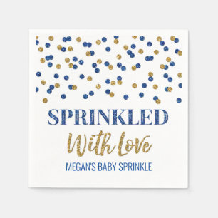 Serviette En Papier Confetti en or bleu foncé parsemé d'amour