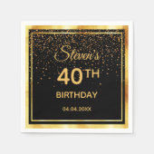 Serviette En Papier Confetti en or noir 40e anniversaire (Devant)