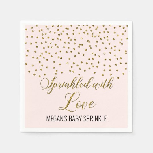 Serviette En Papier Confetti en or rose vif parsemé d'amour (Devant)