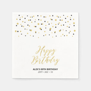 Serviette En Papier Confetti Hexagone Noir Or Anniversaire Personnalis