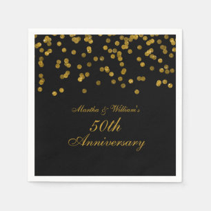 Serviette En Papier Confetti Or Noir 50e Anniversaire