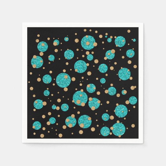 Serviette En Papier Confetti Point Bleu Sarcelle et Or (Devant)