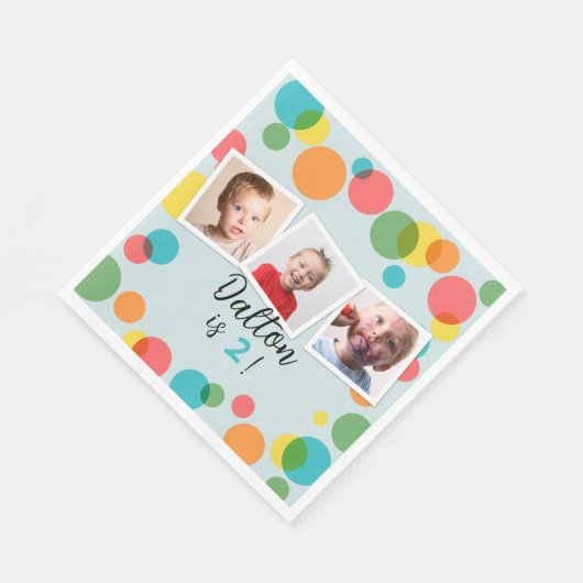 Serviette En Papier Confetti Pois Boys Photo fête d'anniversaire (Coin)