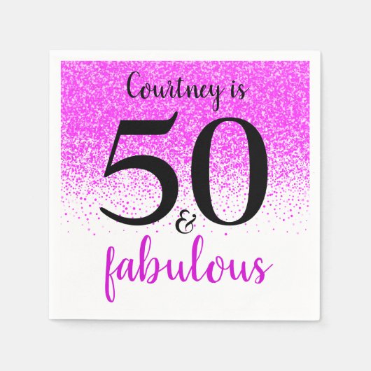 Serviette En Papier Confetti rose chaud 50 et fabuleux script personna (Devant)