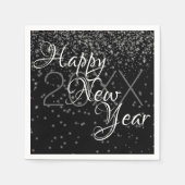 Serviette En Papier Confetti Silver du Nouvel An Personnalisé Sur Noir (Devant)