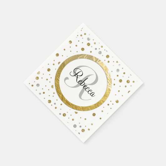 Serviette En Papier Confetti Silver/Monogramme Or (Coin)