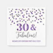 Serviette En Papier Confetti violet argenté 30 et fabuleux (Devant)